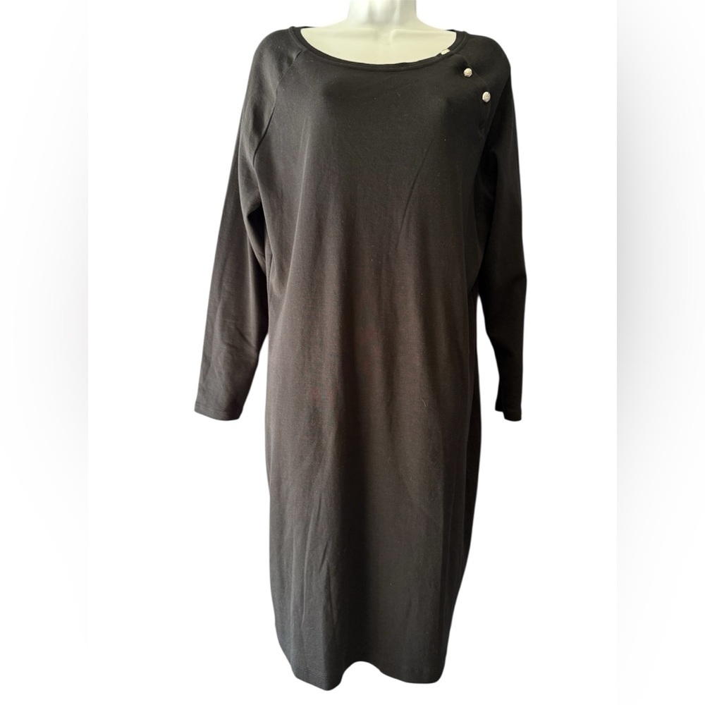 LAUREN RALPH LAUREN Black Long Sleeve Shift A-Line Dress Plus SZ 2X 100%cotton